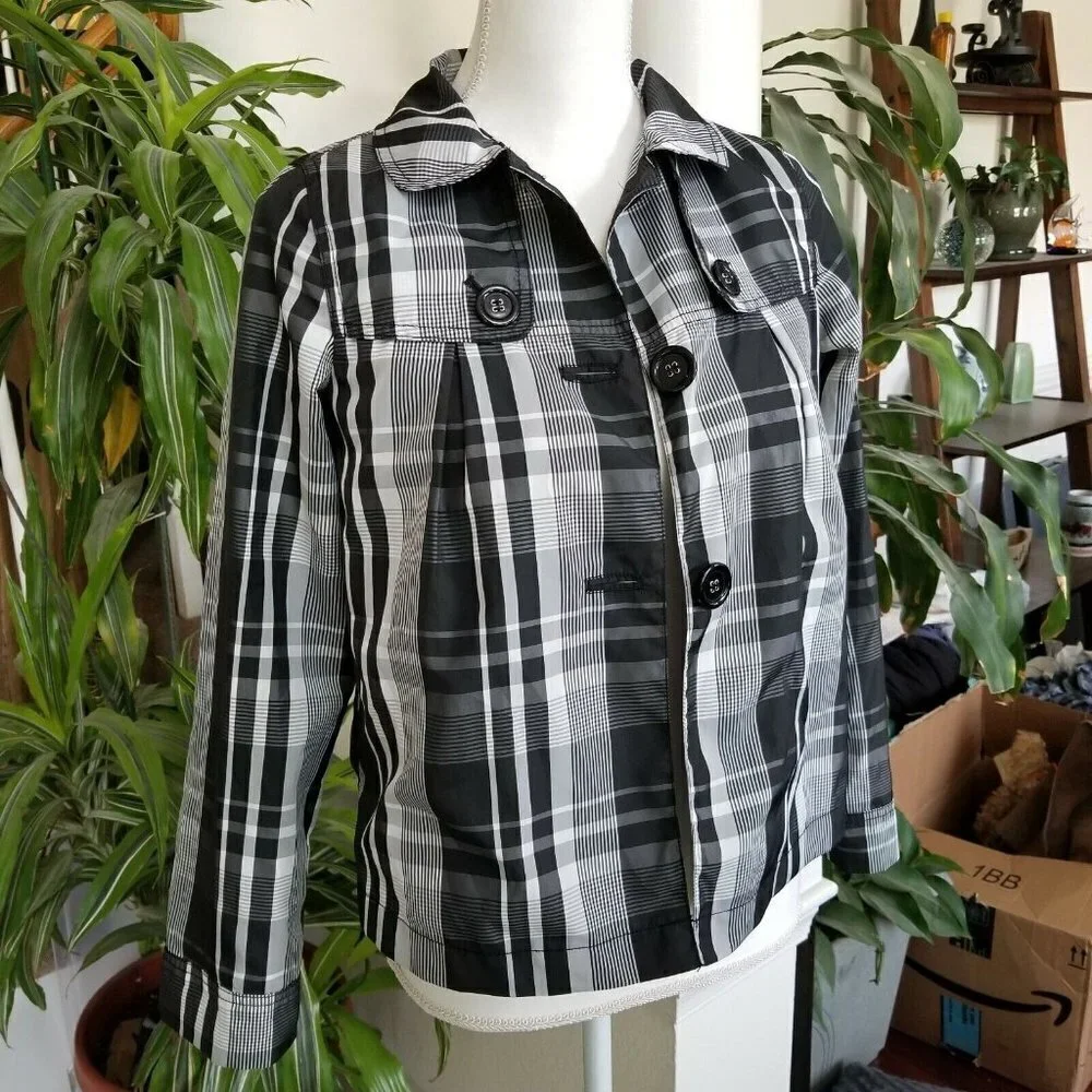Vtg United Colors Of Benetton Girls Sz XL Jacket Black & White Plaid 90s Shacket